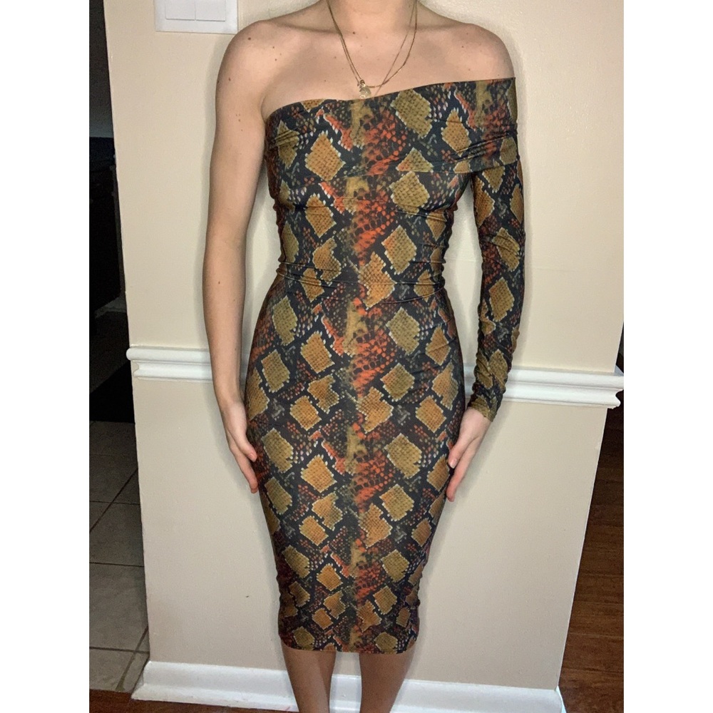 Multicolored Snake Print Midi Dress